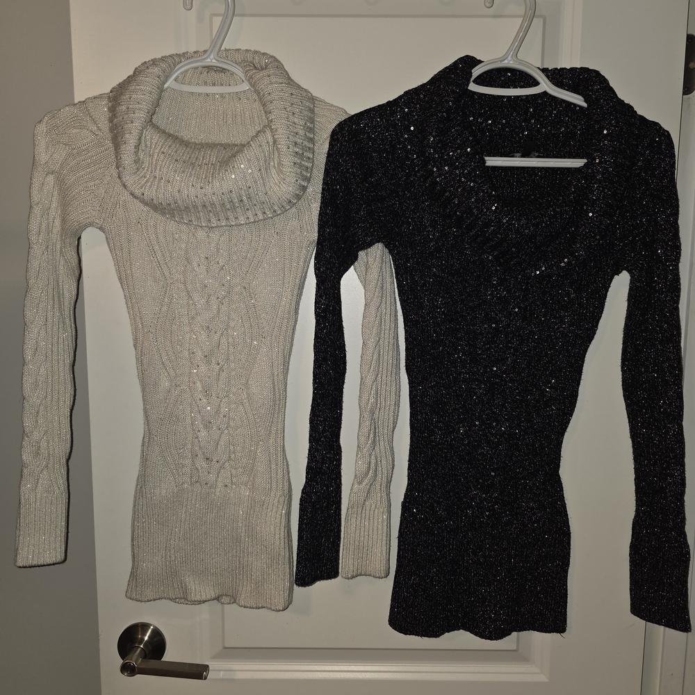 Le Chateau Women's Cowl Neck Sweater Duo - Cream and Black